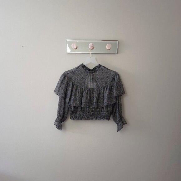 NWT Zara black metallic thread printed crop blouse, M - Picture 8 of 12